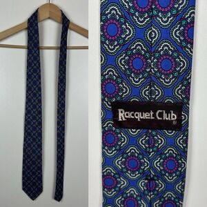 Racquet Club Mens Blue and Purple Geometric Print Tie Office Career Professional